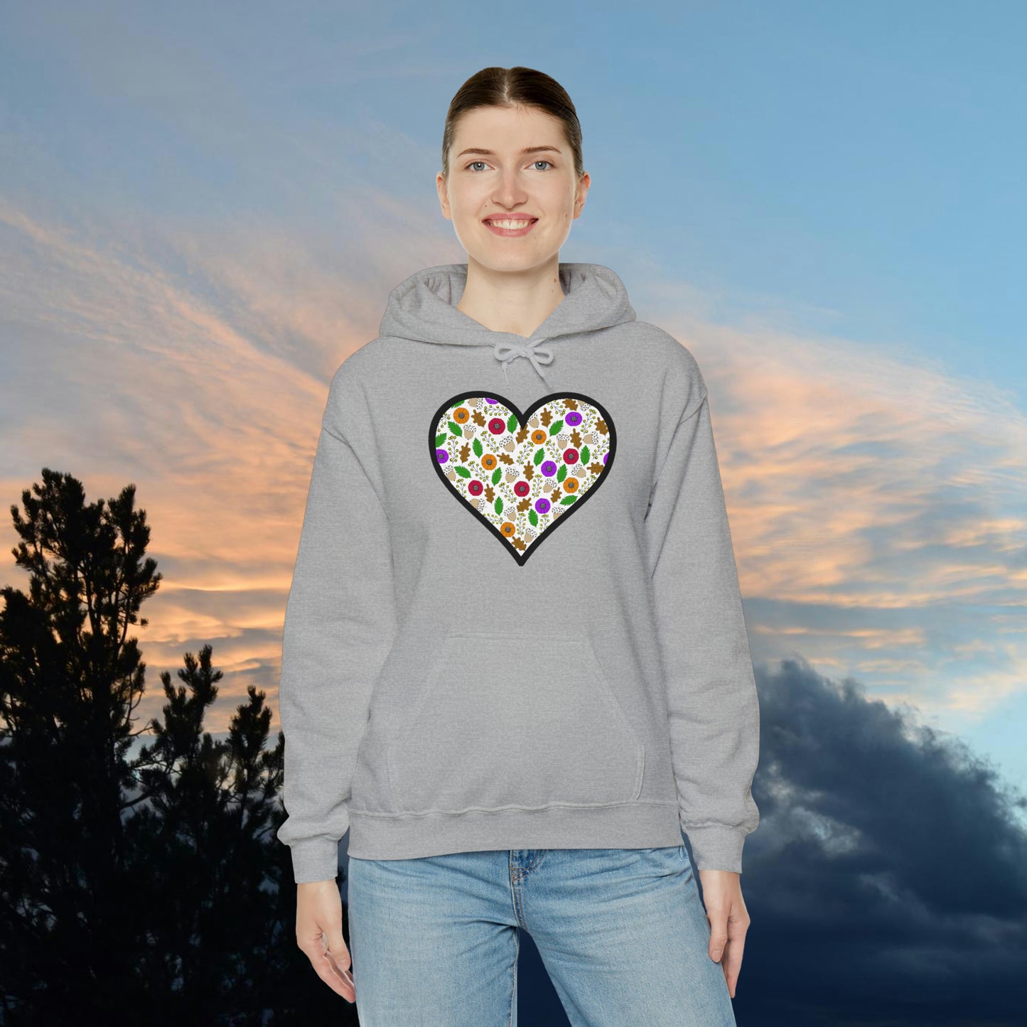 Fall Motif Heart Unisex Heavy Blend™ Hooded Sweatshirt