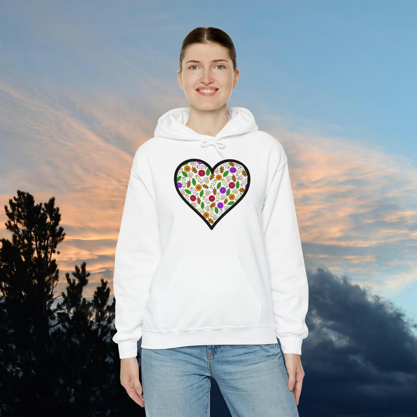 Fall Motif Heart Unisex Heavy Blend™ Hooded Sweatshirt